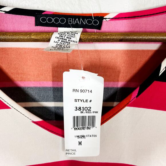 NEW! Coco Bianco Striped Tunic Top Long Sleeve Blouse V Neck Shirt - M - Picture 4 of 4